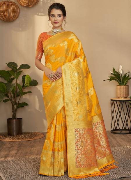 Yellow Colour Rajyog Rajpath Amravati New Exclusive Festive Wear Soft Silk Saree Collection 69005